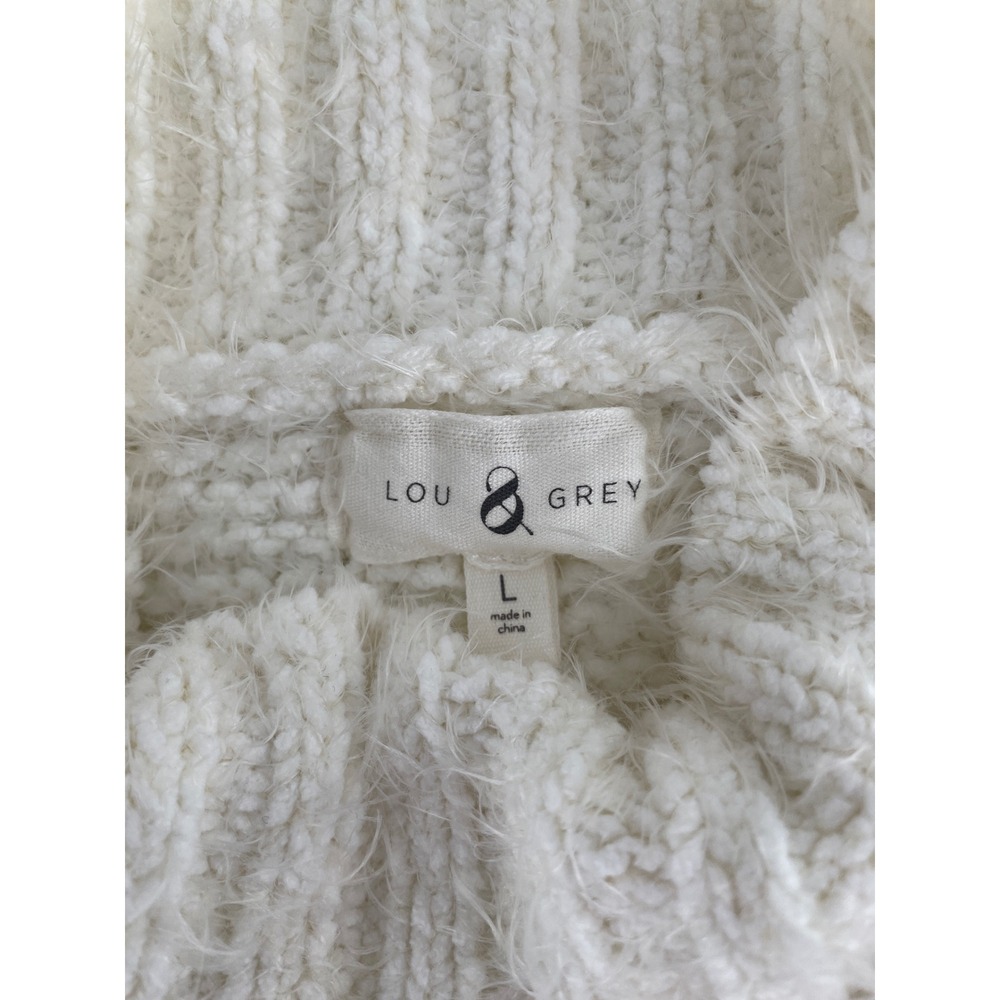 Lou & Grey Sweater Womens Large Cream‎ Ivory Fuzzy Minimalist Cozy Cottagecore - Picture 2 of 7